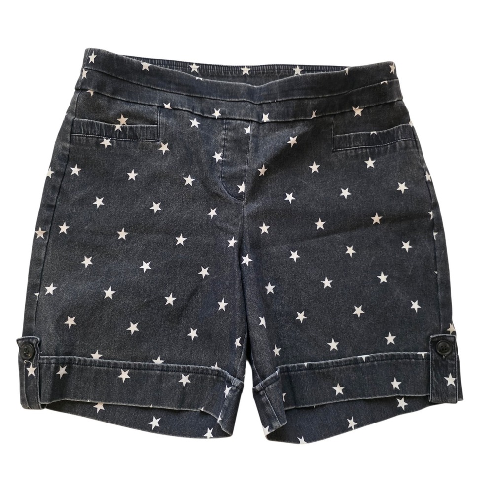 Briggs Shorts Womens 14‎ Black White Stars Stretch Pull On Cuff
